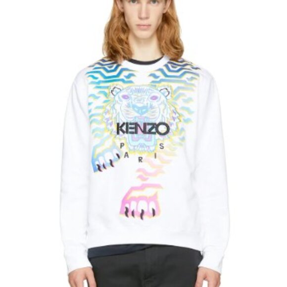 Kenzo Rainbow Geo Tiger Embroidered Crewneck White Auth. Limited Edition - Large - Picture 8 of 11